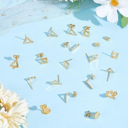 60Pcs Stud Earring Findings 6 Style Stainless Steel Earring Post with Loop 80Pcs Backs Gold Silver Ear Stud for Women DIY Jewelry Making Accessories Oval Rhombus Rectangle in Kuwait