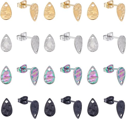 60Pcs Stud Earring Findings 6 Style Stainless Steel Earring Post with Loop 80Pcs Backs Gold Silver Ear Stud for Women DIY Jewelry Making Accessories Oval Rhombus Rectangle in Kuwait