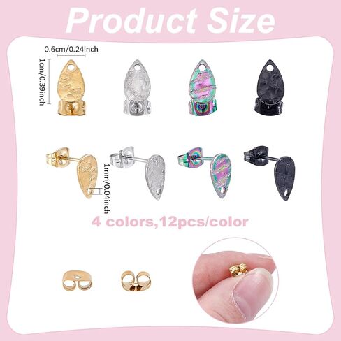 60Pcs Stud Earring Findings 6 Style Stainless Steel Earring Post with Loop 80Pcs Backs Gold Silver Ear Stud for Women DIY Jewelry Making Accessories Oval Rhombus Rectangle in Kuwait