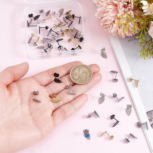 60Pcs Stud Earring Findings 6 Style Stainless Steel Earring Post with Loop 80Pcs Backs Gold Silver Ear Stud for Women DIY Jewelry Making Accessories Oval Rhombus Rectangle in Kuwait