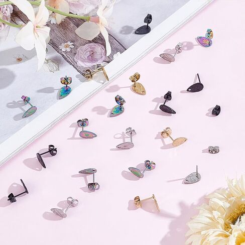 60Pcs Stud Earring Findings 6 Style Stainless Steel Earring Post with Loop 80Pcs Backs Gold Silver Ear Stud for Women DIY Jewelry Making Accessories Oval Rhombus Rectangle in Kuwait