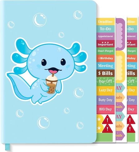 Xqumoi Axolotl Hardcover Ruled Journal Notebook with Planner Stickers, A5 Hardbound Journal Writing Notebook Teacher Appreciation Gift Back to School Office Supplies Diary Notepad 8.3" x 5.5" (Blue) in Saudi Arabia