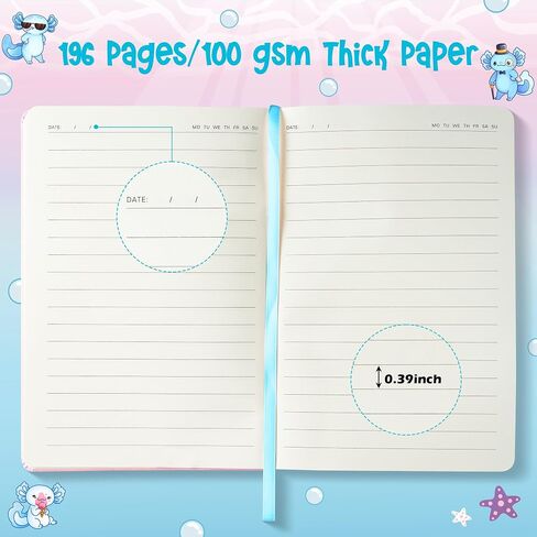 Xqumoi Axolotl Hardcover Ruled Journal Notebook with Planner Stickers, A5 Hardbound Journal Writing Notebook Teacher Appreciation Gift Back to School Office Supplies Diary Notepad 8.3" x 5.5" (Blue) in Saudi Arabia