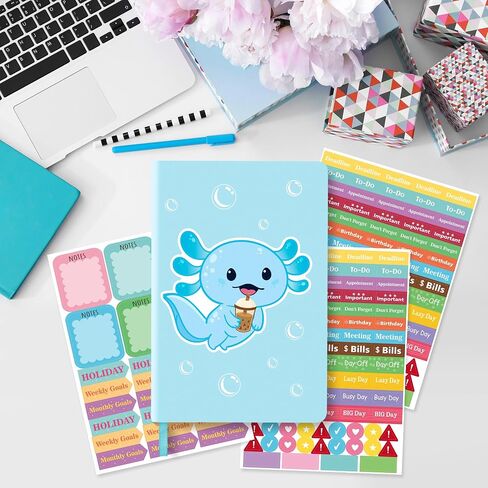 Xqumoi Axolotl Hardcover Ruled Journal Notebook with Planner Stickers, A5 Hardbound Journal Writing Notebook Teacher Appreciation Gift Back to School Office Supplies Diary Notepad 8.3" x 5.5" (Blue) in Saudi Arabia