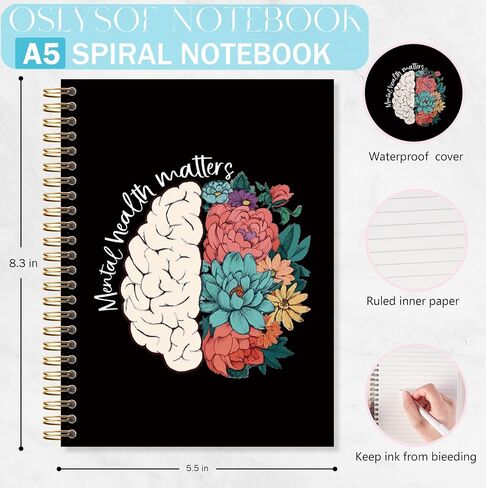 OSLYSOF Mental Health Matters Spiral Notebook, Psychologist Gifts, Therapy Journal for Women, Therapist Notebook for Note Taking, Guided Journal for Mental Health, 5.5x8.3 Inch with 164 Pages in Saudi Arabia