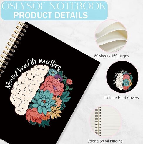 OSLYSOF Mental Health Matters Spiral Notebook, Psychologist Gifts, Therapy Journal for Women, Therapist Notebook for Note Taking, Guided Journal for Mental Health, 5.5x8.3 Inch with 164 Pages in Saudi Arabia