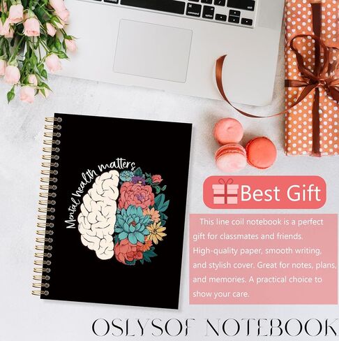 OSLYSOF Mental Health Matters Spiral Notebook, Psychologist Gifts, Therapy Journal for Women, Therapist Notebook for Note Taking, Guided Journal for Mental Health, 5.5x8.3 Inch with 164 Pages in Saudi Arabia