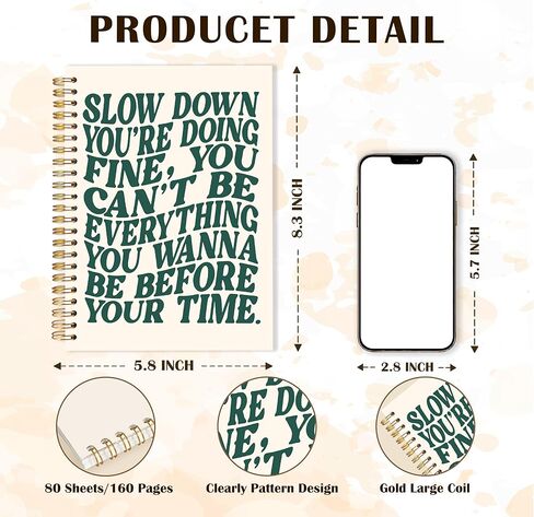 Qabliqo Abstract Boho Spiral Notebooks ، المجلات السوداء البيضاء والذهبية للكتابة ، مجلة عتيقة الحد الأدنى ، لوازات بوهو المكتبية ، دفتر ملاحظات حديث في منتصف القرن ، 5.5 × 8.3 بوصة in Kuwait