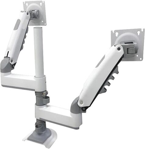 H180 مراقبة مزدوجة سطح المكتب حامل الذراع غاز الربيع الكامل 17 "-27" LCD تلفزيون جبل المشبك مزدوج الذراع مزدوجة clamp 2-9 كجم لكل منهما (أبيض) in Saudi Arabia
