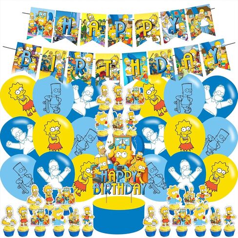 Simpsons Party Decorations,Birthday Party Supplies For Cartoon Party Supplies Includes Banner - Cake Topper - 12 Cupcake Toppers - 18Balloons in Saudi Arabia