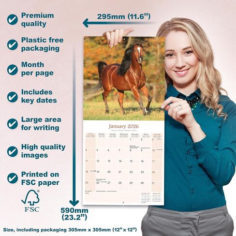 Arabian Horses Calendar 2026 | 12 Month Wall Calendar | Avonside Publishing | Plastic Free Packaging in Saudi Arabia