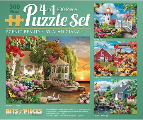 Bits and Pieces – 4-in-1 Multi-Pack Large 500 Piece Jigsaw Puzzles for Adults – Jigsaw Puzzle Set Bundle by Artist Alan Giana, Completed Puzzle Size: 16" x 20" in Saudi Arabia