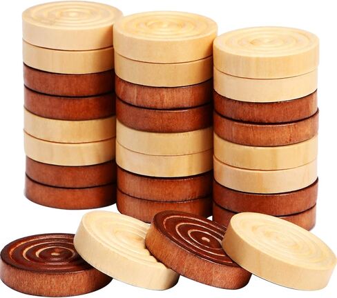 48 Pieces Wooden Checkers 1.06 Inch Wooden Checkers Pieces with Stackable Ridge in Drawstring Storage Pouch Red Black Dark Brown Wood Color (Dark Brown, Natural Color) in Saudi Arabia