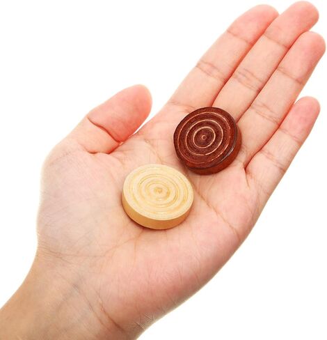 48 Pieces Wooden Checkers 1.06 Inch Wooden Checkers Pieces with Stackable Ridge in Drawstring Storage Pouch Red Black Dark Brown Wood Color (Dark Brown, Natural Color) in Saudi Arabia