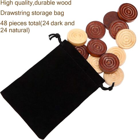 48 Pieces Wooden Checkers 1.06 Inch Wooden Checkers Pieces with Stackable Ridge in Drawstring Storage Pouch Red Black Dark Brown Wood Color (Dark Brown, Natural Color) in Saudi Arabia