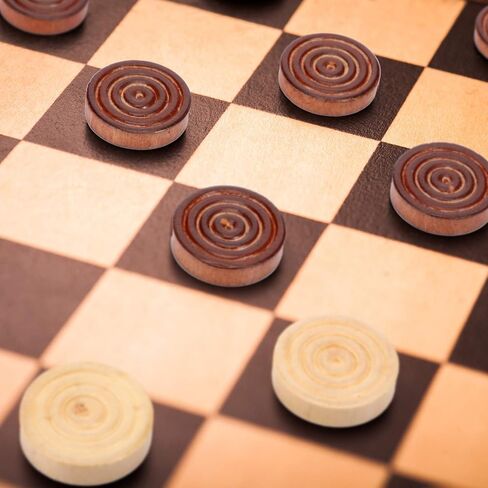 48 Pieces Wooden Checkers 1.06 Inch Wooden Checkers Pieces with Stackable Ridge in Drawstring Storage Pouch Red Black Dark Brown Wood Color (Dark Brown, Natural Color) in Saudi Arabia