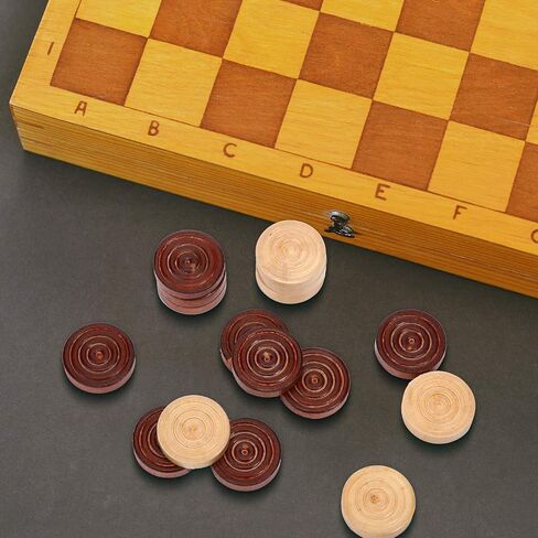 48 Pieces Wooden Checkers 1.06 Inch Wooden Checkers Pieces with Stackable Ridge in Drawstring Storage Pouch Red Black Dark Brown Wood Color (Dark Brown, Natural Color) in Saudi Arabia