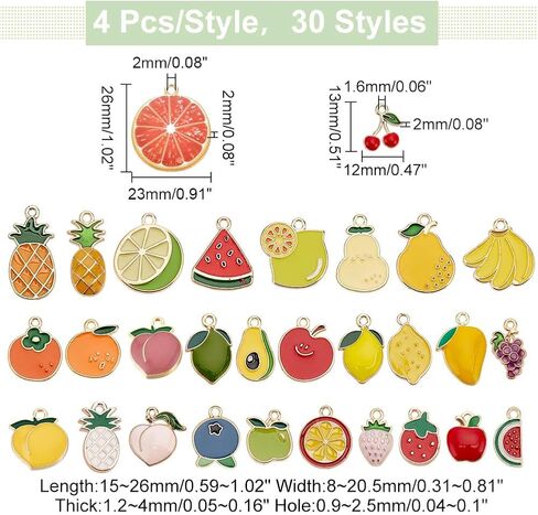 PH Pandahall 120pcs 30 أنماط معلقات المينا الفاكهة ، سحر المينا الذهبي ، سحر الفاكهة الفاكهة ، سحر الخوخ الفراولة للبيك لأقراط القلادة. in Saudi Arabia