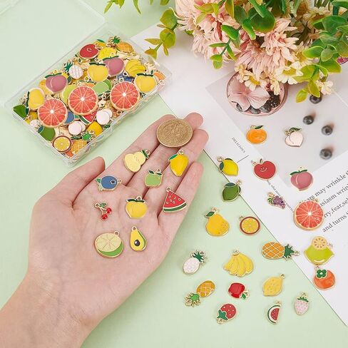PH Pandahall 120pcs 30 أنماط معلقات المينا الفاكهة ، سحر المينا الذهبي ، سحر الفاكهة الفاكهة ، سحر الخوخ الفراولة للبيك لأقراط القلادة. in Saudi Arabia