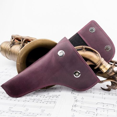حقيبة رقبة Alto/Tenor Saxophone مصنوعة من جلد Crazy Horse الأصلي من MG Leather Work. حقيبة ساكس للرقبة، حامل رقبة ألتو تينور الساكسفون وإكسسوارات الساكسفون (ألتو، أسود) in Kuwait