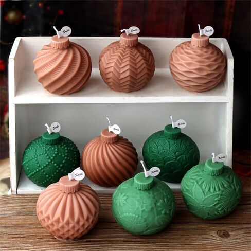 3D Christmas Ball Candle Mold, Xmas Ornament Silicone Mold for Fondant, Chocolate, Soap, Plaster, Candle, Christmas Crafts (E) in Saudi Arabia