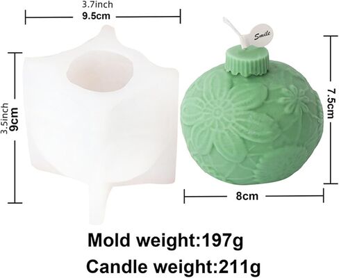 3D Christmas Ball Candle Mold, Xmas Ornament Silicone Mold for Fondant, Chocolate, Soap, Plaster, Candle, Christmas Crafts (E) in Saudi Arabia