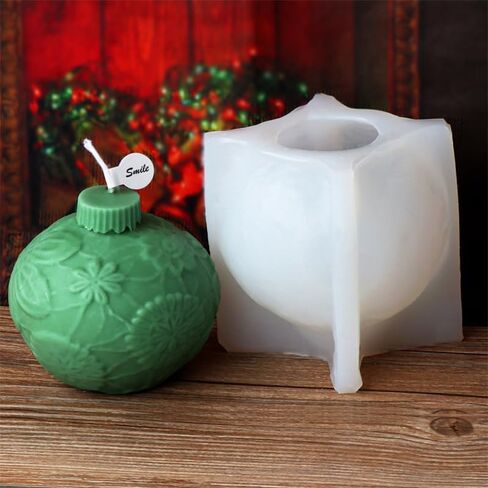 3D Christmas Ball Candle Mold, Xmas Ornament Silicone Mold for Fondant, Chocolate, Soap, Plaster, Candle, Christmas Crafts (E) in Saudi Arabia