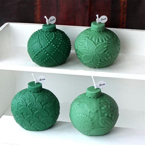 3D Christmas Ball Candle Mold, Xmas Ornament Silicone Mold for Fondant, Chocolate, Soap, Plaster, Candle, Christmas Crafts (E) in Saudi Arabia