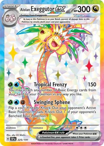 Pokemon - Alolan exeggutor EX 225/191 - ارتفاع الشرر - الفن الكامل النادر - بطاقة احباط in Saudi Arabia