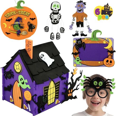 JOYIN Halloween Foam Craft Kit, Party Favors for Kids, Art Crafts with 3D Haunted House, Photo Frame, 2 Halloween Characters Decor, Glasses, Trick or Treat Door Sign Hanger, School Activities Games in Saudi Arabia