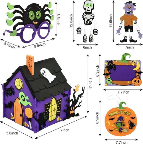 JOYIN Halloween Foam Craft Kit, Party Favors for Kids, Art Crafts with 3D Haunted House, Photo Frame, 2 Halloween Characters Decor, Glasses, Trick or Treat Door Sign Hanger, School Activities Games in Saudi Arabia