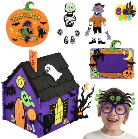 JOYIN Halloween Foam Craft Kit, Party Favors for Kids, Art Crafts with 3D Haunted House, Photo Frame, 2 Halloween Characters Decor, Glasses, Trick or Treat Door Sign Hanger, School Activities Games in Saudi Arabia