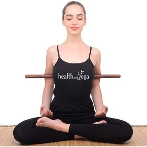 HealthAndYoga™ StretchNHeal Compact Multi-Use Wooden Yoga Stick – Portable Posture Corrector Pole, Stretching Stick, Physical Workout Exercise Dowel - Pranayama Stick Lung Exerciser Device