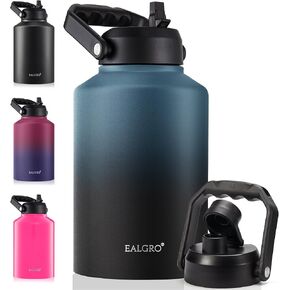 Insulated Gallon Water Bottle Jug with Straw, 128 oz Large Stainless Steel Sports Metal Water Canteen With Handle, Thermal Water Cup Mug with 2 Lids, Midnight Black in Kuwait
