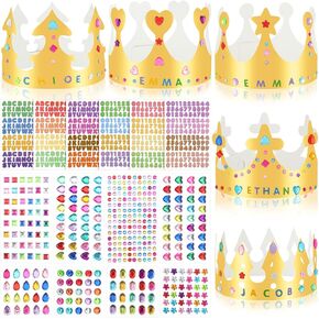 Paper Princess Prince Crowns for Kids Birthday Party Hats Gold for Boys Girls DIY Crown Supplies (Stylish Style,34 Pieces)