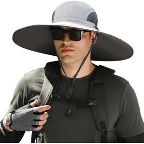 6 inch Wide Brim Sun Hat for Men Women UV Protection Ventilated Outdoor Bucket Fishing Hats Packable for Safari Hiking