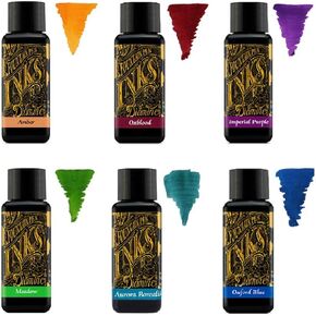Diamine Fountain Pen Ink 30 ml – Colour Palette – 6 x Bottles – Amber, Oxblood, Imperial Purple, Aurora Borealis, Oxford Blue, Meadow