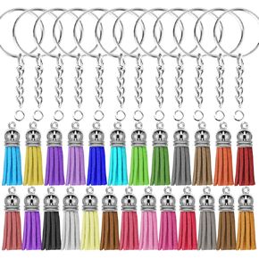 selizo 100Pcs Key Chain Ring with Chain and Tassel Pendants Bulk for Keychain Crafts Jewelry Making