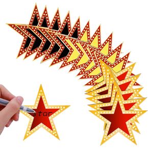60 Pieces Glitter Star Cutouts Night Cutouts Confetti Paper Stars Decoration for Bulletin Board Wedding Party Movie Night Party Supplies, 6 Inch (Red, Black, Gold)
