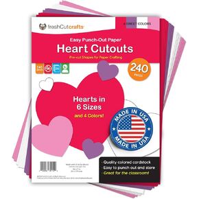 FreshCut Crafts 240 Pieces Heart Paper Cutouts, 2-Sided US Made Card Stock Punch Out Multicolor Hearts for Valentine’s Day Crafts, Bulletin Boards, Classroom Decor, and Posters 10 Vibrant Colors