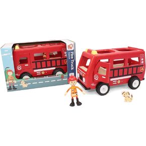 Leo & Friends Fire Truck Play Set - Wooden Kids Toy for 3-Year-Olds and Older - 3-Piece Educational Toy for Kids - Durable Wooden Toy Train Set for Toddles - Christmas Birthday Gifts