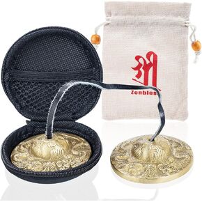 قطعتان من صنج تينغشا المنقوش بالتنين التبتي من زينبلس، مع صندوق تخزين وحقيبة قماش، أجراس نحاسية للتأمل للشفاء الروحي، وبوذية اليوغا، وأدوات موسيقية للاسترخاء in Kuwait