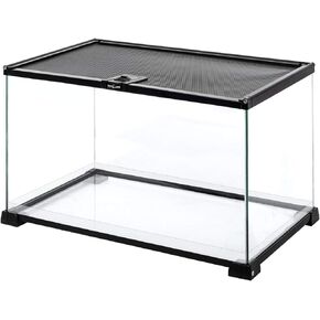 REPTI ZOO Full Glass 15 Gallon Reptile Tank, Medium Reptile Terrarium 24" X 12" X 12" for Gecko Hermit Crab Hognose Snake etc, Top Screen Ventilation & Feeding