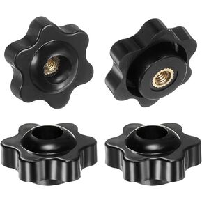 4pcs Star Knobs M6 Female Thread 32mm Head Plastic Through Hole Brass Screw-in Clamping Handles Threaded Hand Knobs, Black