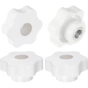 HARFINGTON 4pcs Star Knobs M8 Female Thread 48mm Head Plastic Through Hole Brass Screw-in Clamping Handles Threaded Hand Knobs, Black