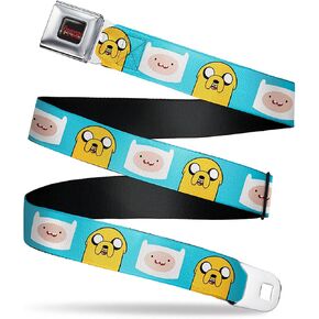 Cartoon Network Belt, Seatbelt Buckle Belt, Adventure Time Finn and Jake Faces Blue, 24 to 38 Inches