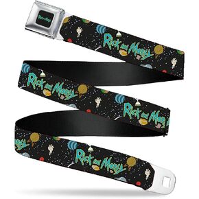 Rick and Morty Belt, Seatbelt Buckle Belt, Rick and Morty Title Logo Space Black, Adjustable