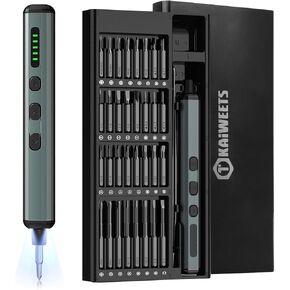 مفك براغي كهربائي صغير 70 في 1 من KAIWEETS، مجموعة مفكات براغي لاسلكية قابلة لإعادة الشحن مع 64 قطعة مغناطيسية S2، عزم دوران 5 تروس، 4 مصابيح LED، مفك براغي للطاقة للعمل الدقيق لكاميرا الهاتف المحمول وساعة الكمبيوتر المحمول in Kuwait