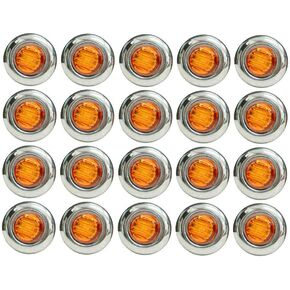 20PCS 3/4" Amber Round LED Side Marker Lights, 12V-24V Trailer Clearance Lights with Chrome Grommets for Trailer Truck Car RV ATV