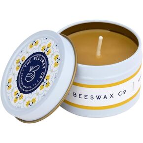 The Beeswax Co Santorini Travel Candle Tin - Natural Honey Scented - Long-Lasting & Eco-Friendly - Cotton Wick - Slow Burning - Hand Poured Pure Organic Bees Wax - 6oz Candles - 2.63 x 2